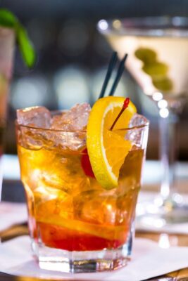 cocktail with citrus garnish