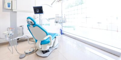 dentist chair facing a bright window
