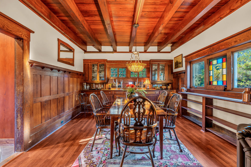 wood paneled dining room